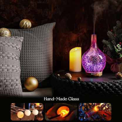 Porseme 150ml Essential Oil Diffuser Glass Color Changing Aroma Air Diffusers Aromatherapy Ultrasonic Cool Mist Humidifier 6 Running Hours Waterless Auto-Off for Sleeping, Yoga, Office, Spa (Ink)
