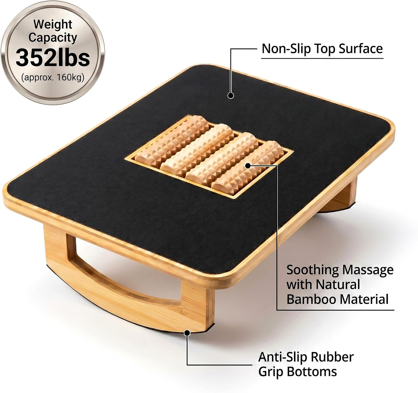 Bamboo Under Desk Foot Rest Foot Stool Rocking Footrest (Nature Semicircle) | Ergonomic Wooden Foot Stool with Non-Slip Surface