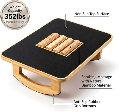 Bamboo Under Desk Foot Rest Foot Stool Rocking Footrest (Nature Semicircle) | Ergonomic Wooden Foot Stool with Non-Slip Surface