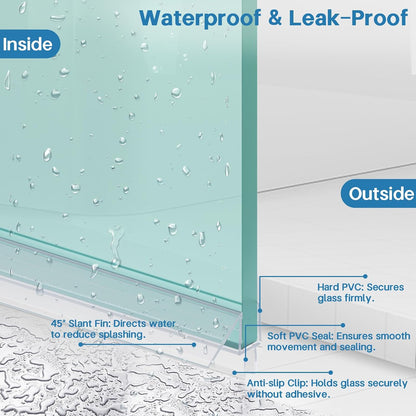 Shower Door Bottom Seal Strip, 2PCS Seal Strip, Ultra Clear PVC, 36" Length, Fits 6mm Thick Glass, Prevents Leaks, Easy Installation, No Adhesive Required (Ultra Clear, 36in for 1/4"(6mm) Door)