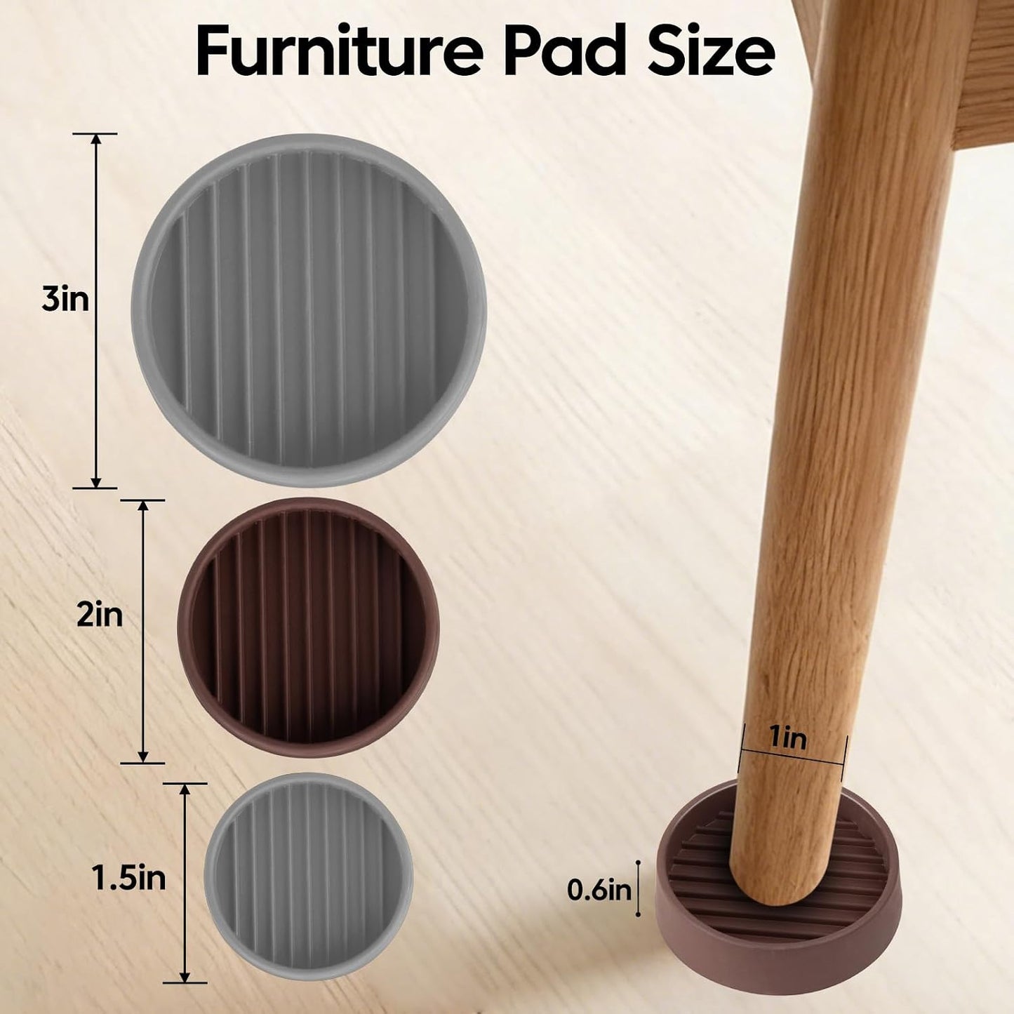 Rubber Non-Slip Furniture Pads, 2"x2" Casters Cup, Round, Brown, 8 PCS | Rubber Feet Floor Protector For Hardwood Floors, Prevent Scratching of The Floor, For Bed Sofa Table and Chair, Stopper