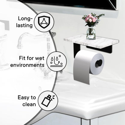 Toilet Paper Holder with Natural Marble Shelf for Bathroom Washroom,Wall Mounted Tissue Holder Suitable for Mega Roll (Brushed Nickel,Small 6.7 * 4.3 in)