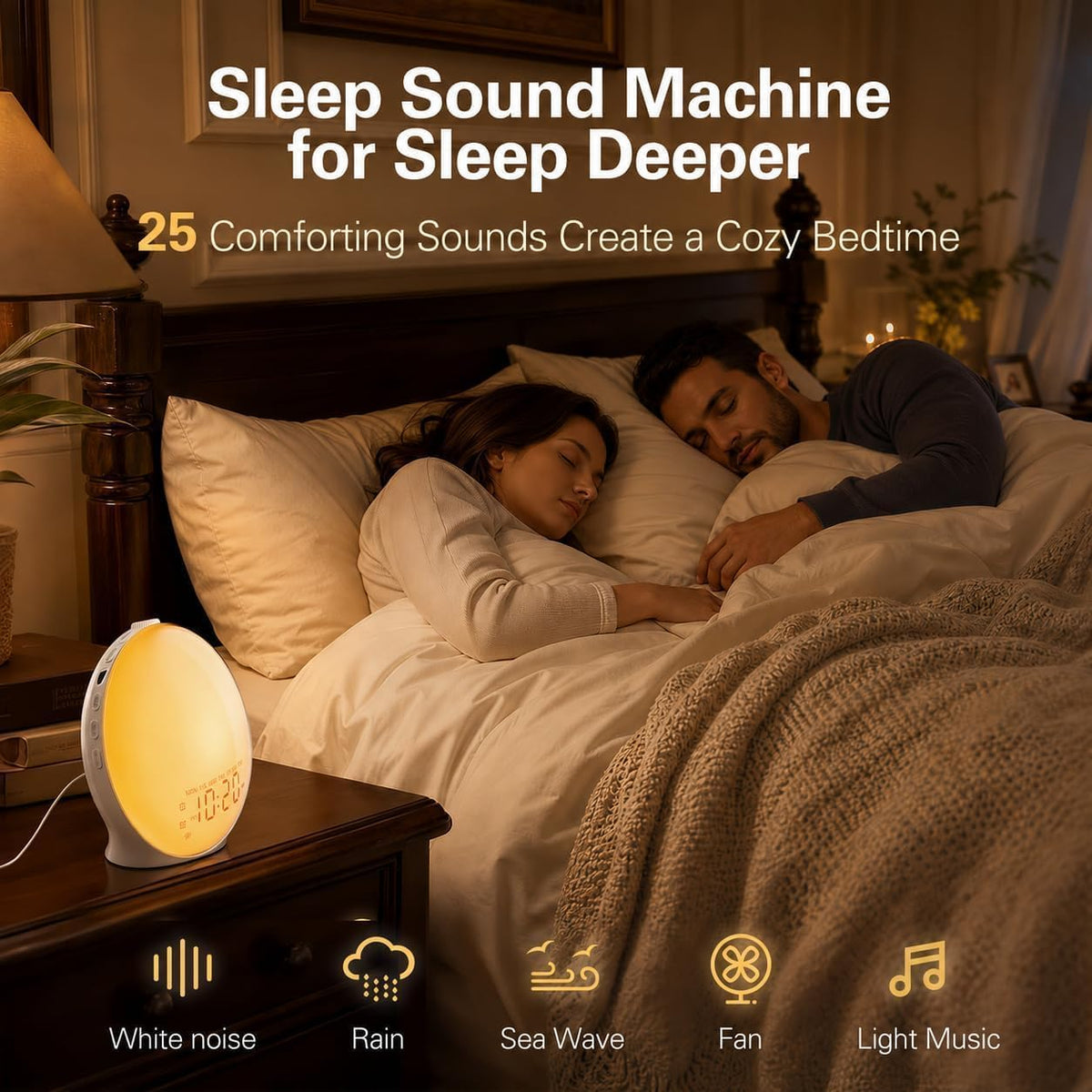 JALL Full-Screen Wake Up Light Sunrise Alarm Clocks for Bedrooms, White Noise Machine for Heavy Sleepers, 25 Natural Sounds, Dual Alarms, FM Radio, 17 Dimmable Colors, Bluetooth Speaker