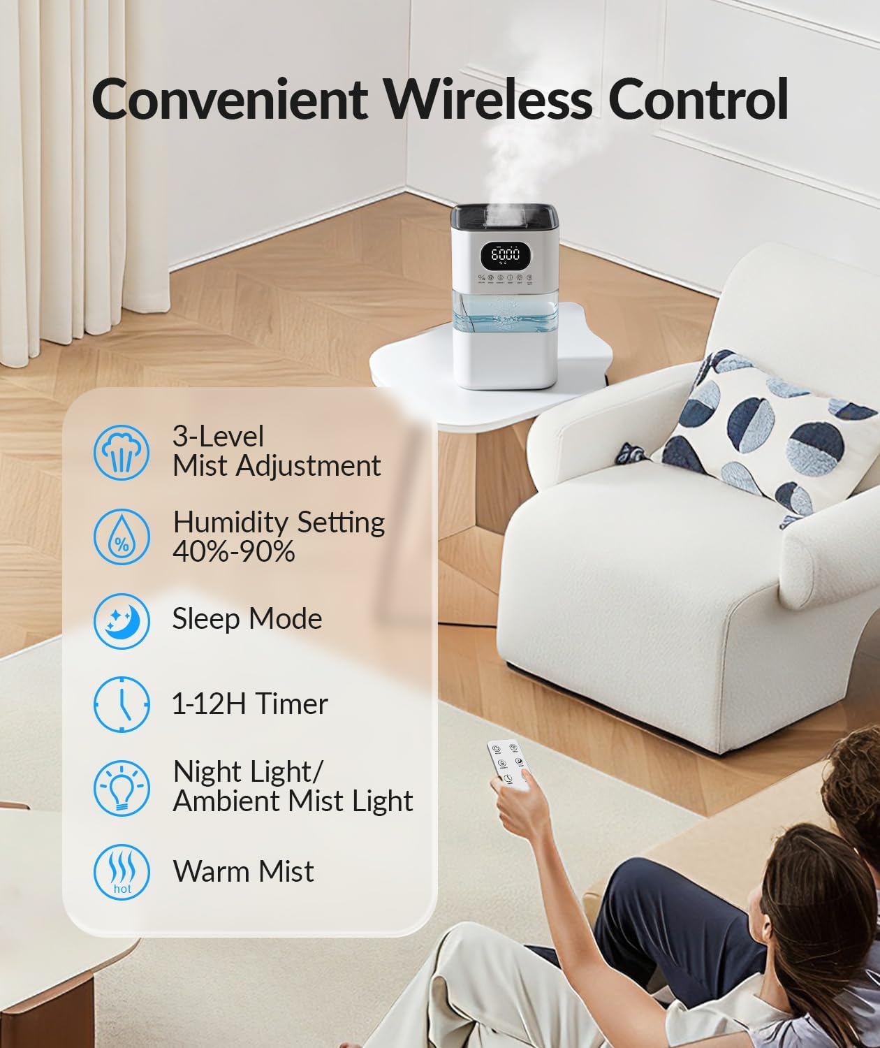 AreShark Humidifier Large Room, 2.2 Gal/8.5L Cool Warm Mist Air Humidifiers for Bedroom, 65H Runtime, Humidity Setting, Easy to Clean, Top Fill, 30dB Quiet, 550ft² Coverage, for Plants, Adults, Kids