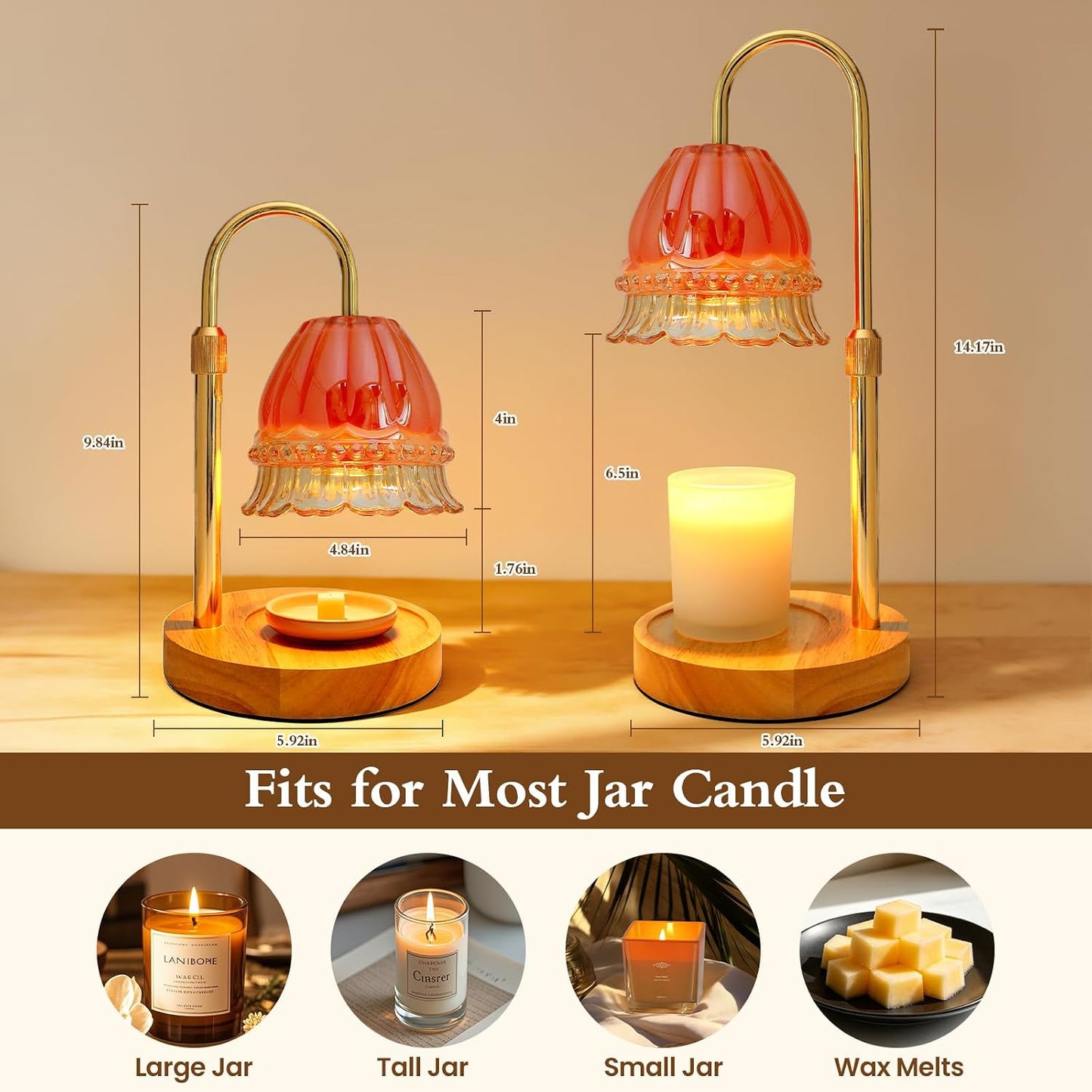 Candle Warmer Lamp with Timer,Birthday Gifts for Women Home Decor | Timer Dimmable,Height Adjustable,Glass Lampshade,Holiday Gift,Includes 2 Bulbs