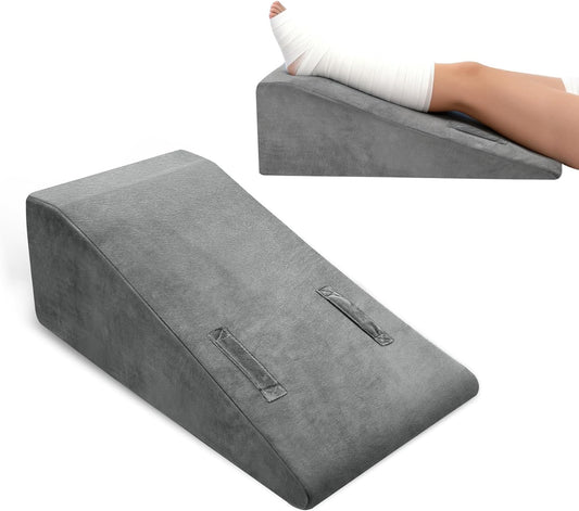 Leg Elevation Pillow, Trapezoidal Foot Elevation Pillow for Elevation for Swelling, Blood Circulation Support with Handle and Removable Cover (Grey)