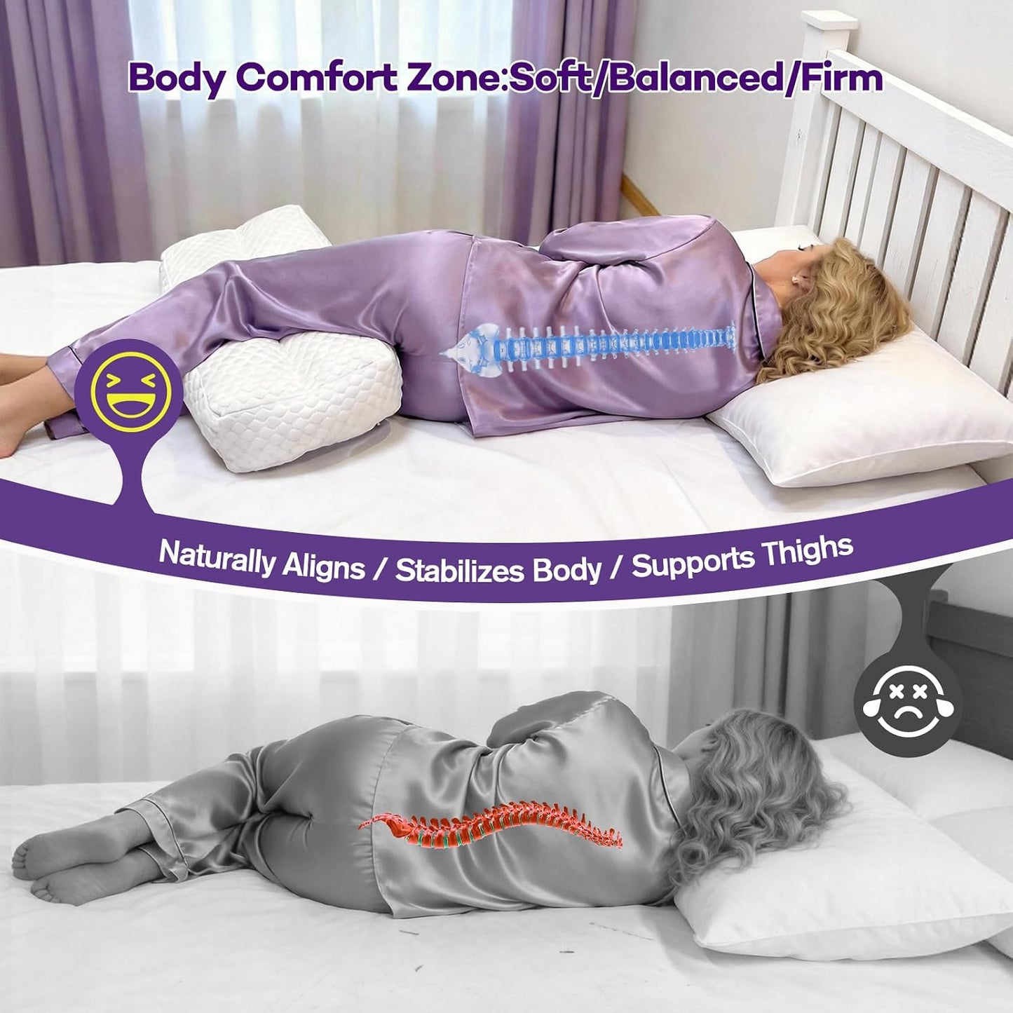 Shredded Memory Foam Knee Pillow for Side Sleepers, Supportive Leg Pillow for Side Sleeping, Relieve Hip Back & Leg Pain, White