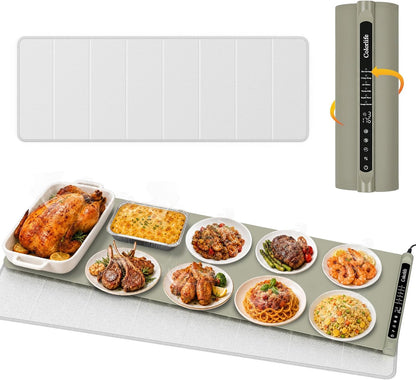 Warming Mat for Food, Electric Warming Tray with Heat-Resistant Pad-L Grey | Colorlife 6 Preset Modes, 7 Temps, 6H Timer, Child Lock, Auto-Memory, Rollable Silicone Food Warmer for Buffet, Parties