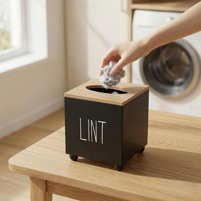Lint Bin for Laundry Room, Farmhouse Lint Box, Wooden Lint Holder with Lid, Lint Container for Laundry Room Decor, Dryer Lint Trash Can for Laundry Accessory Organization