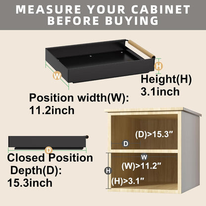 2 Pack 15.3'' Deep Expandable Slide Out Cabinet Shelf No-Drill Pull Out Drawer with Nano Film Adhesive, Heavy Duty Pull Out Tray for Kitchen, Pantry & Bathroom, Black