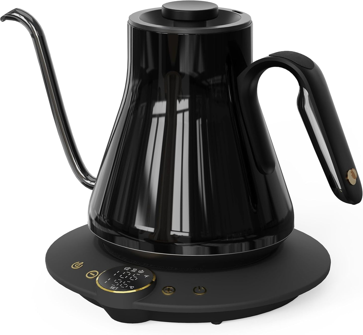 Cocinare Gooseneck Electric Kettle, ±1°F Precise Temperature Control, 1500W Fast Heating, Pour Over Coffee & Tea Kettle with Brew Timer & Keep Warm, Stainless Steel, 0.9L (Matte Black)