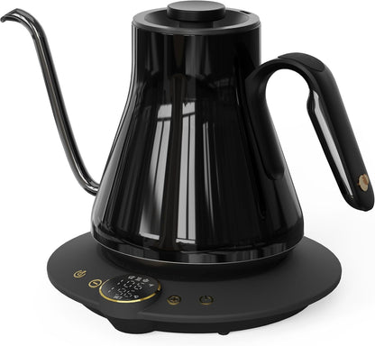 Cocinare Gooseneck Electric Kettle, ±1°F Precise Temperature Control, 1500W Fast Heating, Pour Over Coffee & Tea Kettle with Brew Timer & Keep Warm, Stainless Steel, 0.9L (Matte Black)