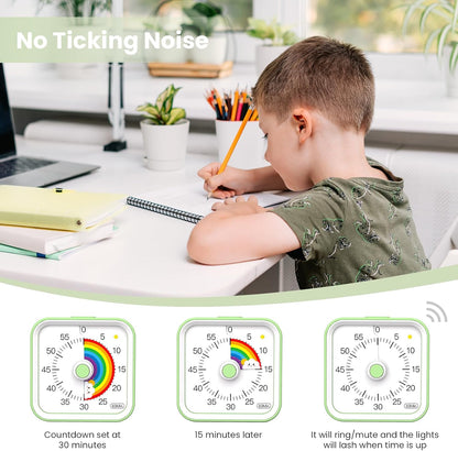 Visual Timer for Kids, Countdown Timer with Pause Function, White | Timer for Kitchen Cooking, Classroom, Study, Toddler, ADHD, Cute Timer Clock, Alarm 3 Volume Levels, Light Indicator