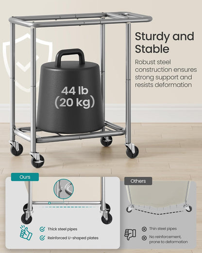SONGMICS Laundry Basket with Wheels, 4-Section Rolling Laundry Hamper, 68.6 Gallons (260 L), Removable Liner, Steel Frame with Handle, 43.3 x 15.4 x 31.9 Inches, Cream White URLS014W01