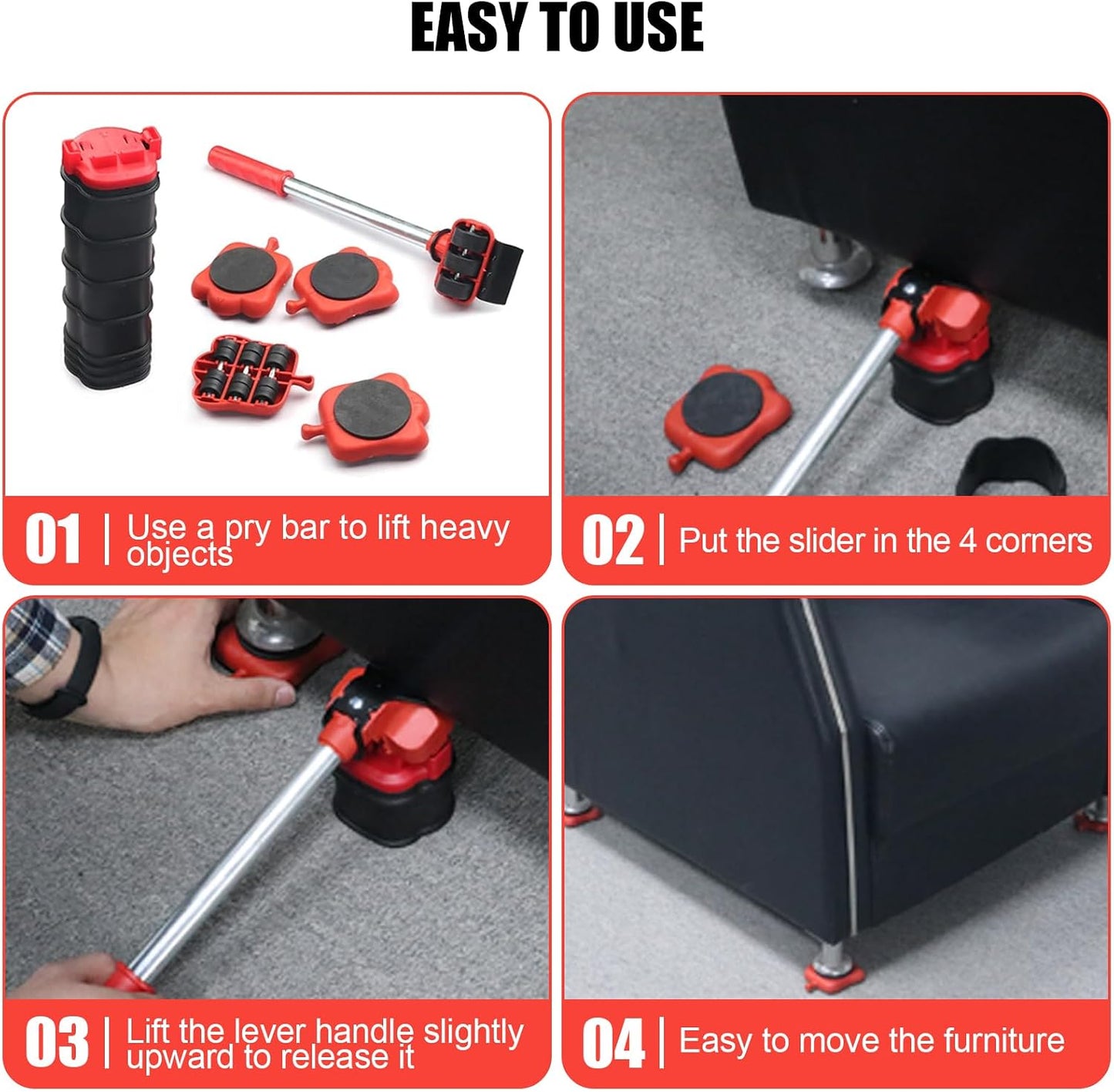 Furniture Lift Mover Tool Set, 14pcs Heavy Duty Lifter & Mover Sliders with 360° Swivel Wheels & Adjustable Height Lifting Lever for Moving Couches Sofas Refrigerators, Furniture Appliance