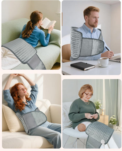 Electric Heating Pad for Back with Adjustable Belt, Moist Heat for Cramps | 12"X24"+26" Large Size, Hands-Free Wear, 6 Heat Levels, 4 Timers, Auto Shut Off, Machine Washable, Gift For Women & Men