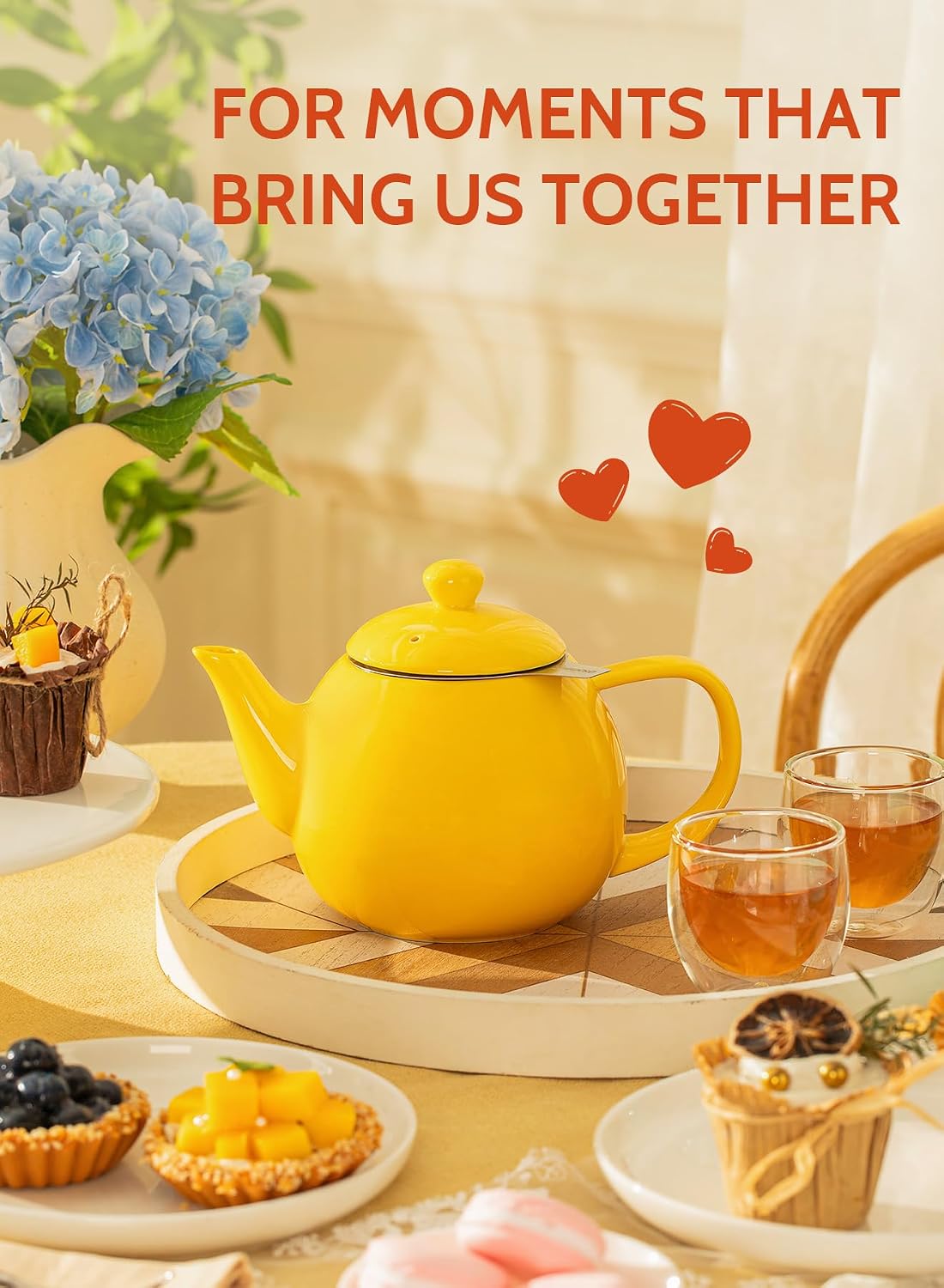Sweese Teapots for Tea, 27 oz Porcelain Tea pot with Removable Stainless Steel Infuser, Tea Pots for Loose Tea - White