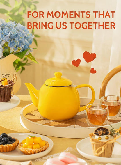 Sweese Teapots for Tea, 27 oz Porcelain Tea pot with Removable Stainless Steel Infuser, Tea Pots for Loose Tea - White