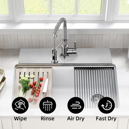 LOPNUR Cuttable Faucet Mat for Kitchen Sink, Extra Long 29 Inch, Black | Super Absorbent & Fast Dry Diatomite Sink Splash Guard, 0.8-2.4 Inch Adjustable Faucet Hole, Cut to Fit Bathroom & RV Sinks