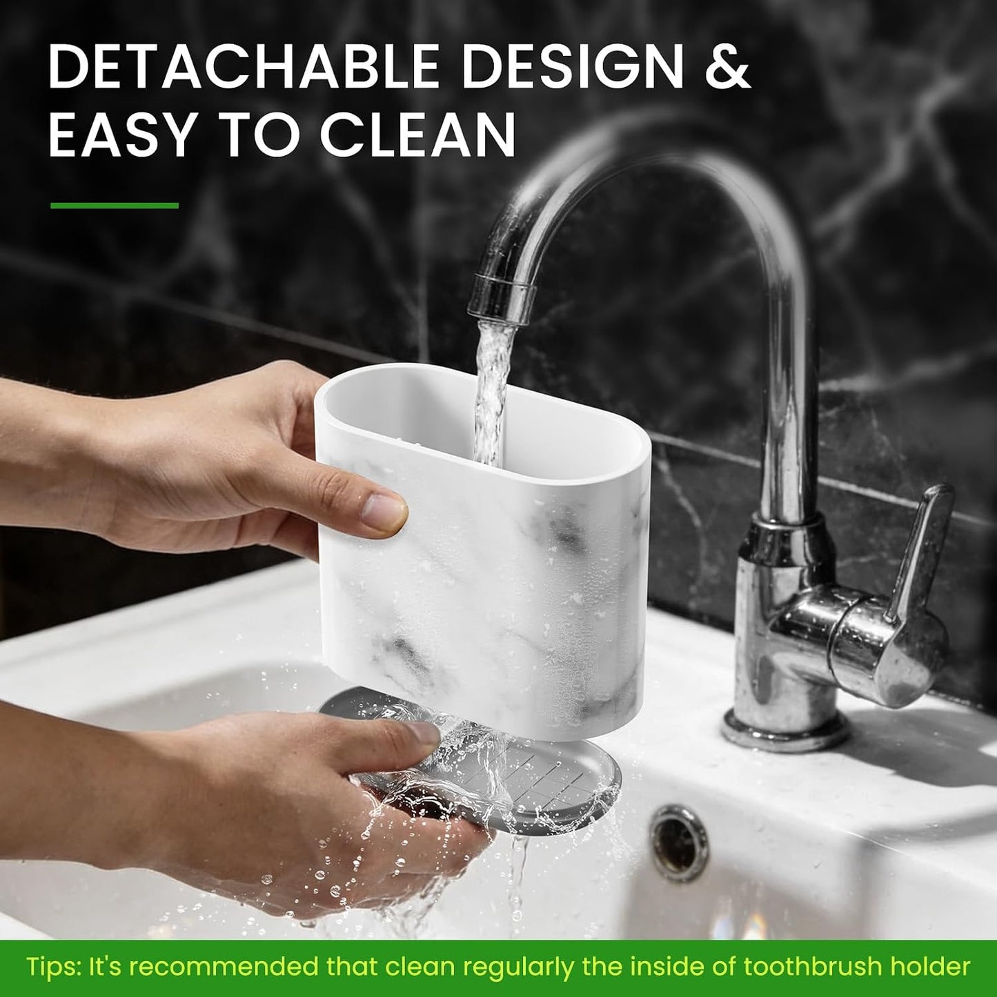 Bamboo Toothbrush Holder for Bathrooms Toothpaste Organizer, Small, White | 2 Slots, Easy to Clean, Plastic, Kids Electric Toothbrush, Drainage, Removable, For Bathroom, Vanity, Kitchen Sink, Office
