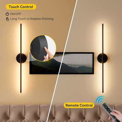 Battery Operated Wall Sconces Set of 2, Remote Control, 10000mAh, Black