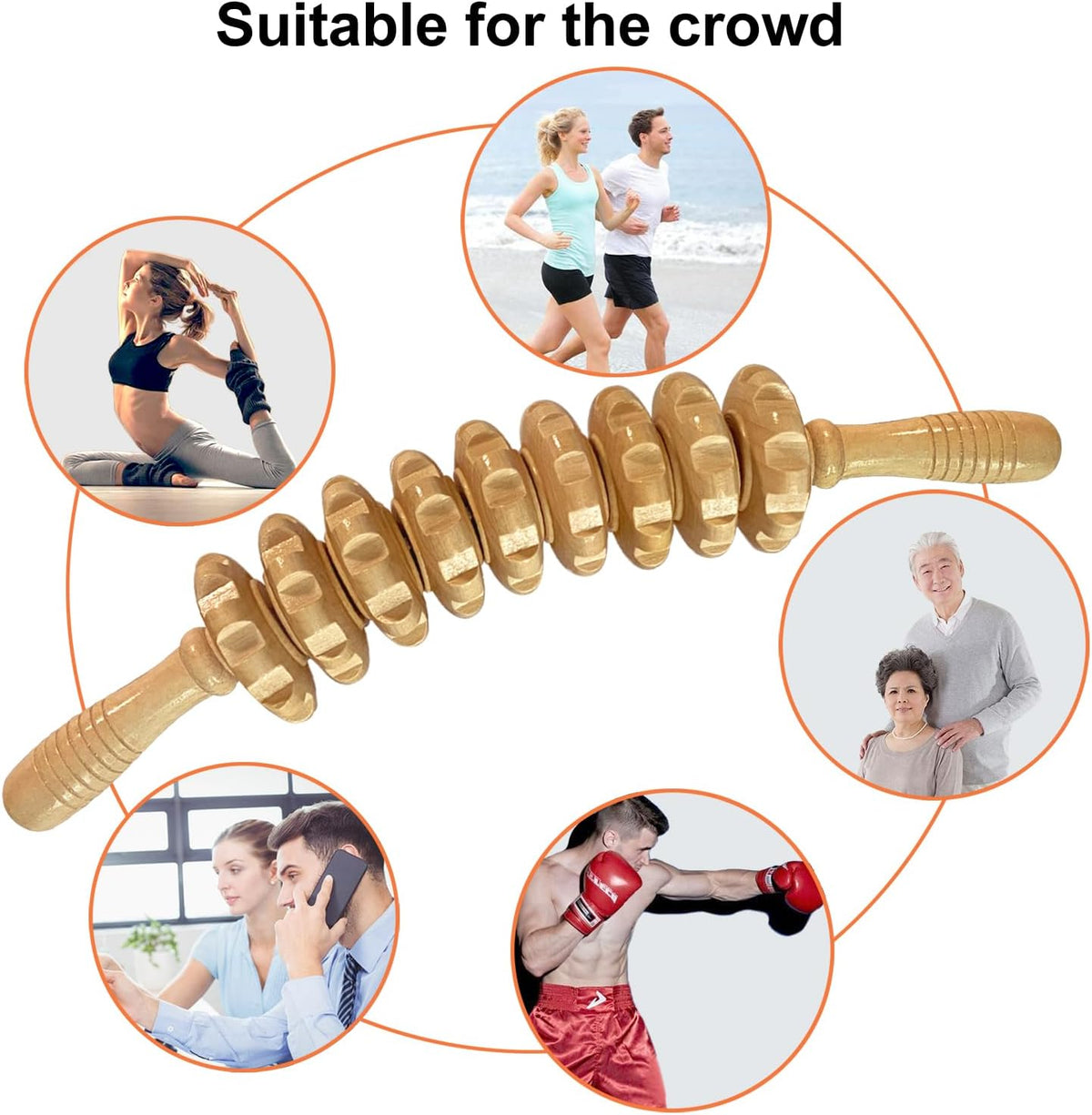 Wooden Massager Handheld Roller Trigger Point Massager Stick for Fascia, Cellulite, Muscle & Abdomen , Body Therapy Massager, Muscle Belly Relief Tool…