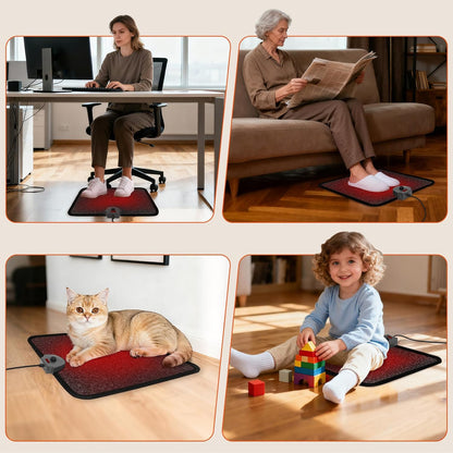 Heated Floor Mat Under Desk for Foot Warmer - Wider 110V Adjustable Temperature Electric Heating Pad - Carbon Crystal & Energy Saving Feet Warmers for Office,Home (Black)