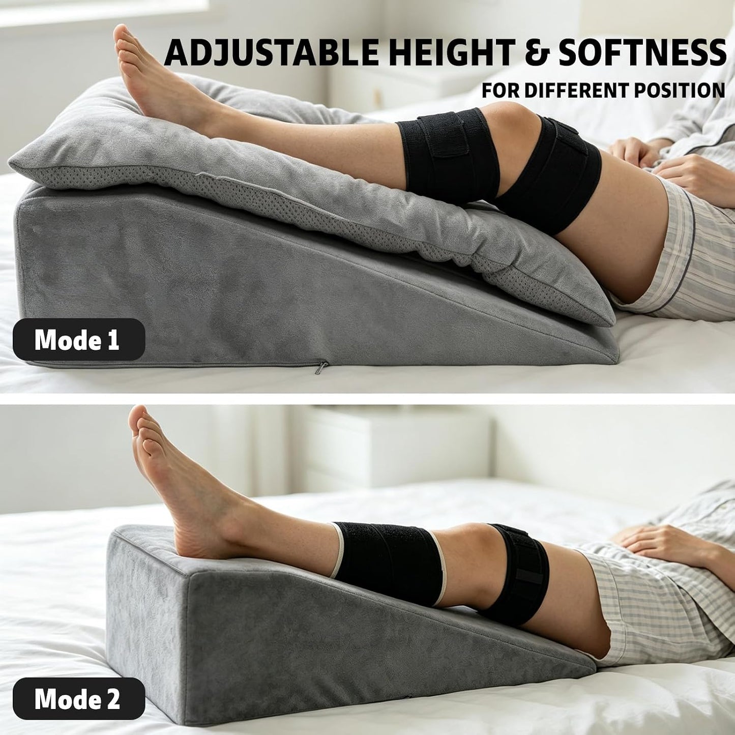 Leg Elevation Pillows for After Surgery, Height-Adjustable Knee Replacement Recovery Wedge Pillow for Single Leg with Removable Thick Soft Cushion for Hip Ankle Knee Relief Keep Leg Straight