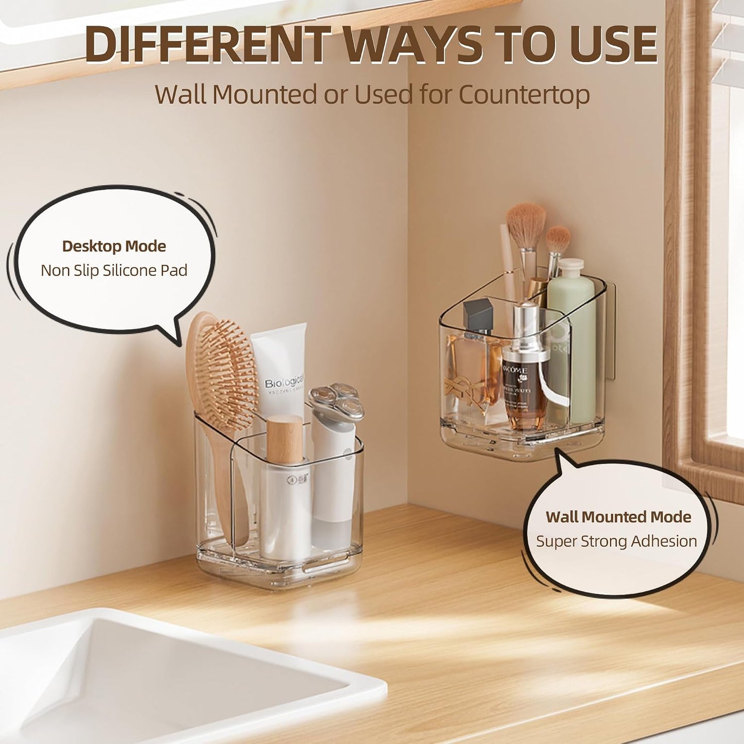 Toothbrush Holder Wall Mounted,Detachable Toothbrush and Toothpaste Holder | with Divider for Bathroom, Anti-Slip Electric Tooth Brush Holder Set with Drainage, Bathroom Accessory - Clear