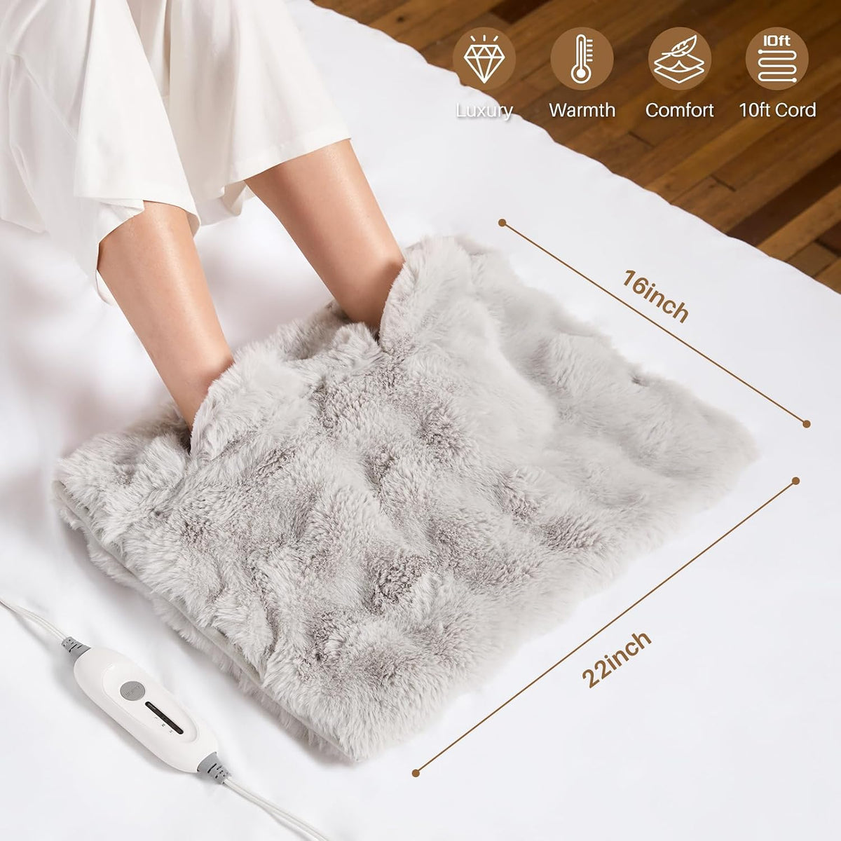 Electric Foot Warmer, Luxury Faux Fur Heating Pad for Feet Pain Relief Cramp, Heated Foot Warmer for Under Desk & Bed with 3 Heat Settings & 2H Auto-Off, ETL Certified, 20x22 Inch, Dark Grey