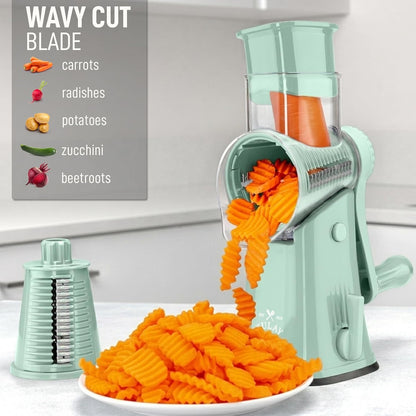 Zulay Kitchen Rotary Cheese Grater 5 Blade Cheese Shredder - Manual Hand Crank Cheese Grater With Reinforced Suction & 5 Interchangeable Drums - Easy to Use, Vegetable Chopper Round Mandoline Slicer - Colors A