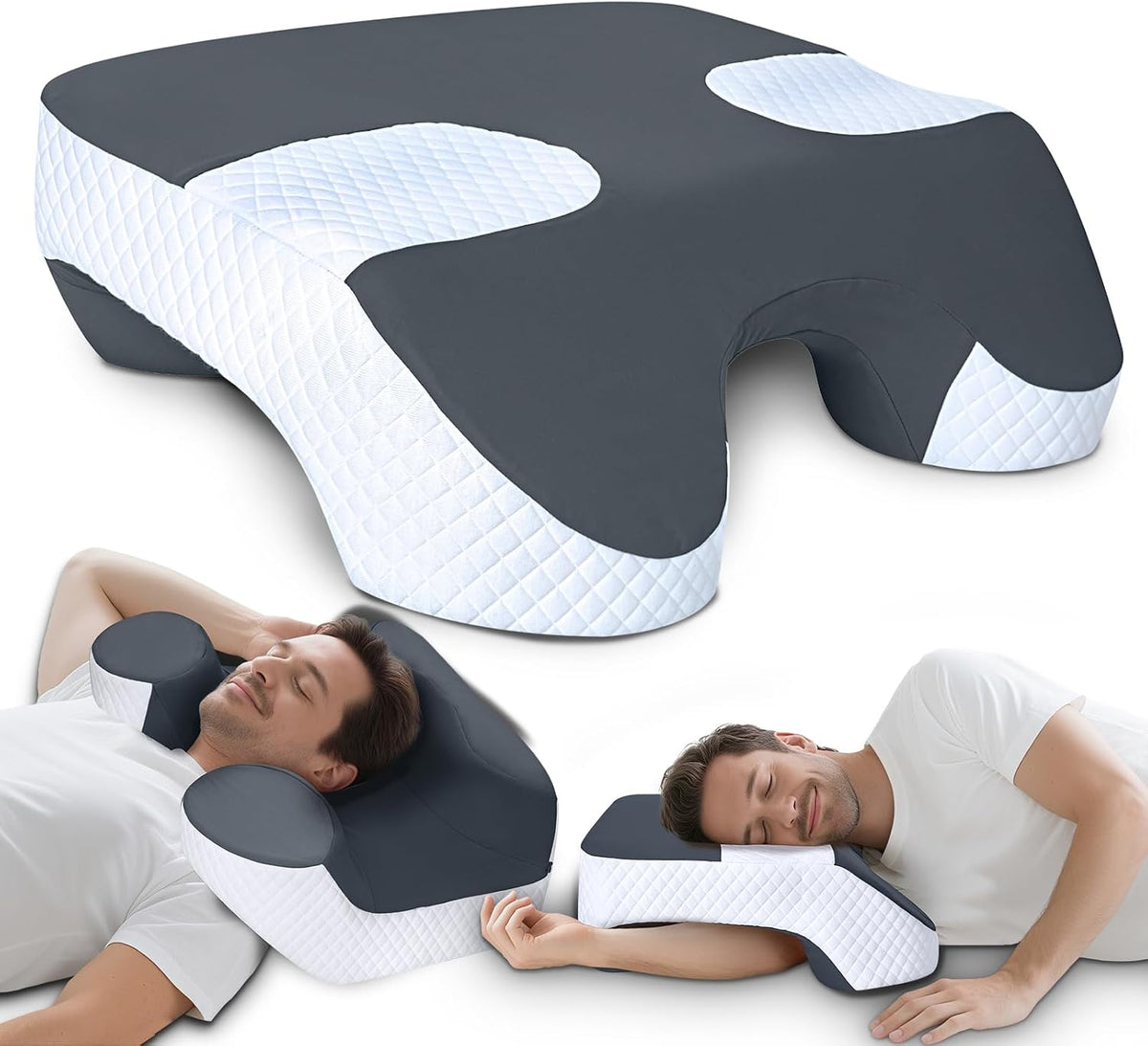 SAHEYER Side Sleeper Pillow with Arm Holes, 2 in 1 Shoulder Relief System for Rotator Cuff Pain, Memory Foam Pillow for Adults with 3 Arm Place Hole - for Side, Back and Stomach, Black