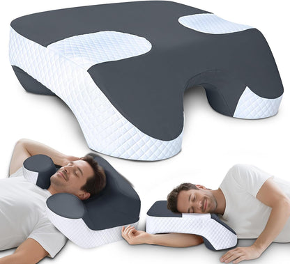 SAHEYER Side Sleeper Pillow with Arm Holes, 2 in 1 Shoulder Relief System for Rotator Cuff Pain, Memory Foam Pillow for Adults with 3 Arm Place Hole - for Side, Back and Stomach, Black