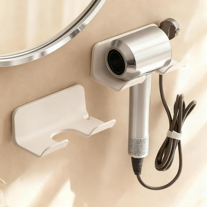 Universal Hair Dryer Holder Wall Mount, Blow Dryer Hanger with Plug Cord Organizer, No Drilling Self Adhesive for Bathroom Cabinet Door Vanity (1PCS, White)