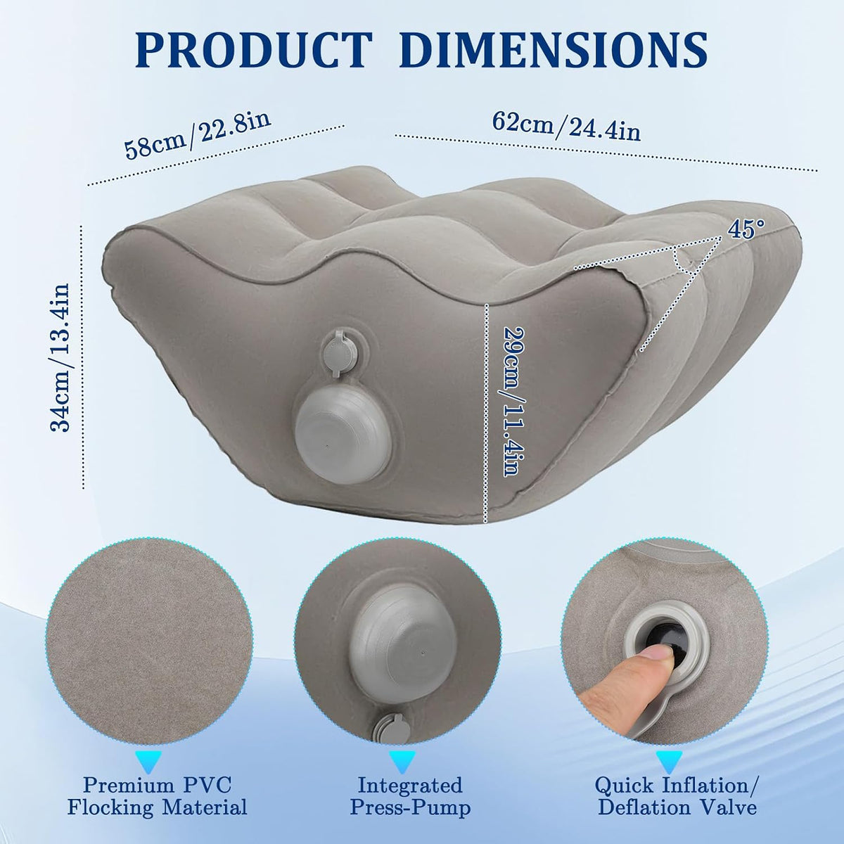 WIOR Inflatable Leg Elevation Pillow, Wedge Pillow for Sleeping Legs Swelling, Portable Blow-Up Leg Support Elevating Pillows for Injury Recovery Blood Circulation Knee Hip Foot Ankles Pain Relief
