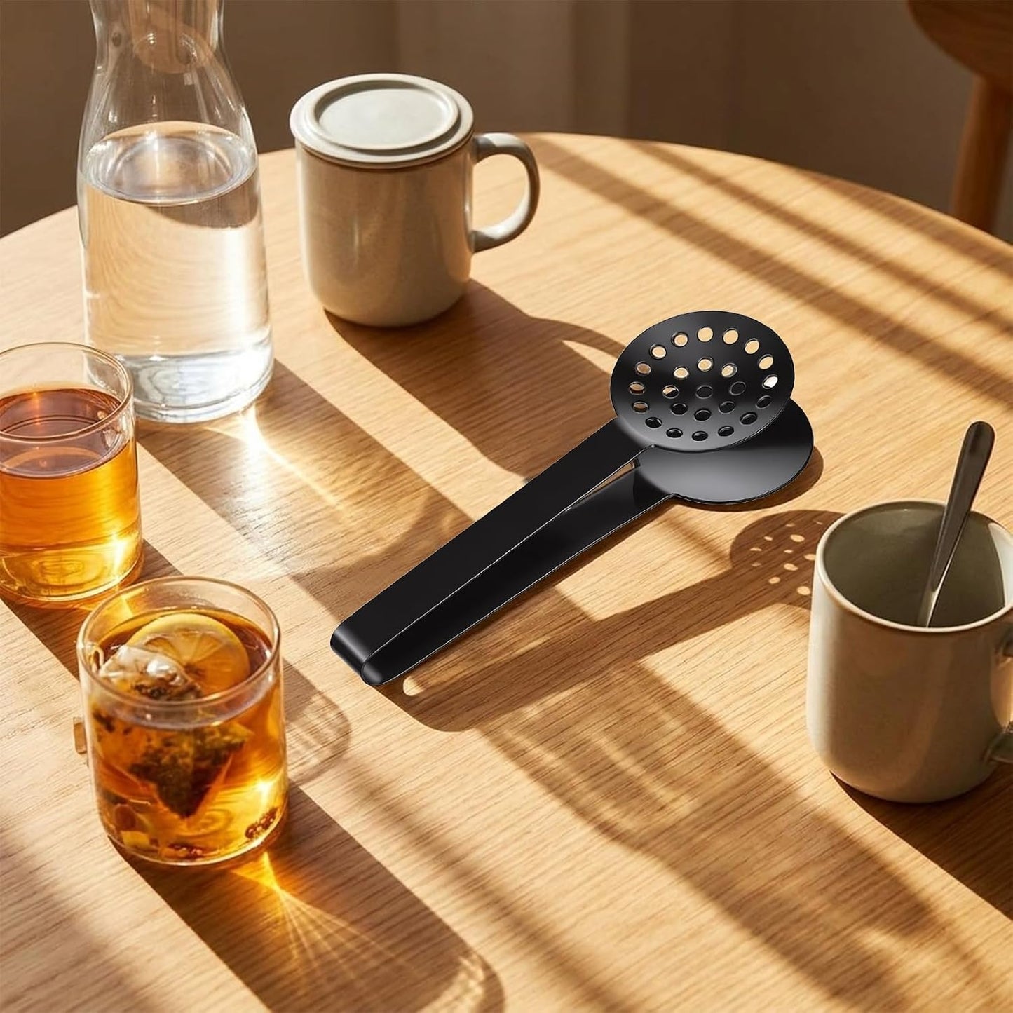 Black Tea Bag Squeezer Tongs, Stainless Steel Teabag Strainer Dispenser Tea Filter Spoon Clamp Dispenser Accessories for Gripping Teabags Ice Sugar Lemon Slice