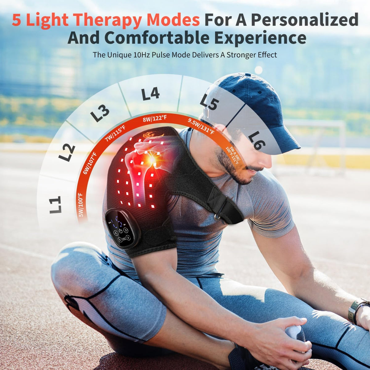 Seenew Cordless Red Light Therapy Shoulder Pad with Heat Massage, 72 LEDs