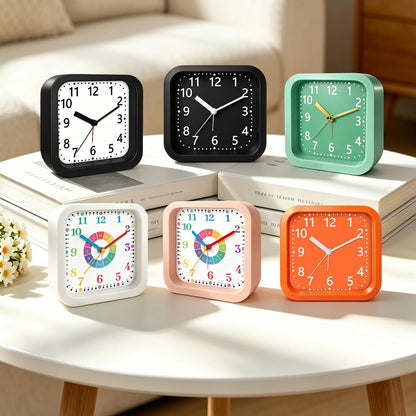 Loud Alarm Clock for Heavy Sleepers, 4.5" Simple Square Analog Alarm Clocks with Silent Movement Battery Operated Easy-to-Read Dial, Plastic Small Desk Clock for Bedroom Teens Seniors, Black