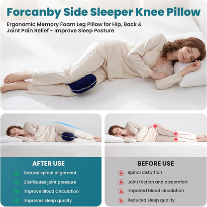 Knee Pillow for Side Sleepers - Smooth Spine Alignment Pillow, Memory Foam Knee Pillows for Back Hip Pain, Spine Aligning, Sciatica, Surgery Recovery, Pregnancy