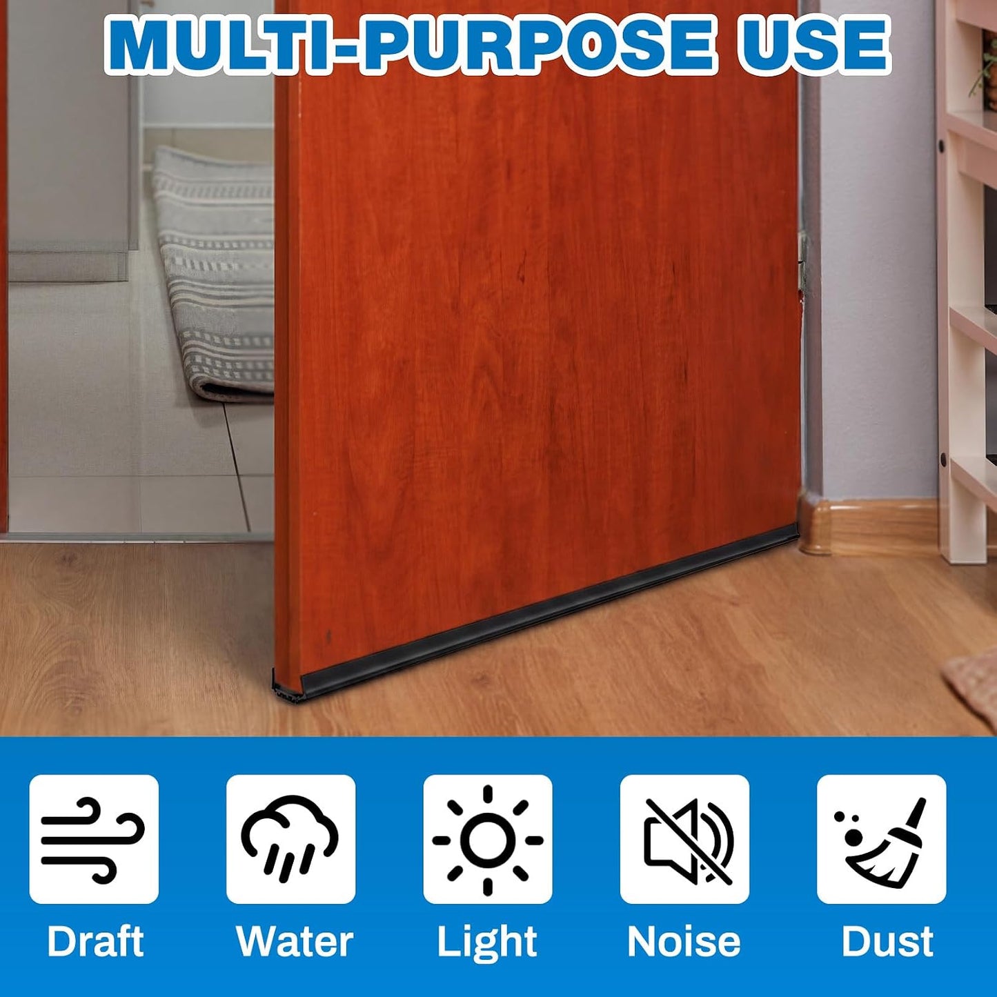FoldTier 1 Pcs 1-3/4 x 32 Under Door Sweep for Exterior & Interior Doors Adjustable Double Bubble Draft Stopper for Door Bottom, Energy Efficient Slide to Install Blocks Dust/Insects/Noise(White)