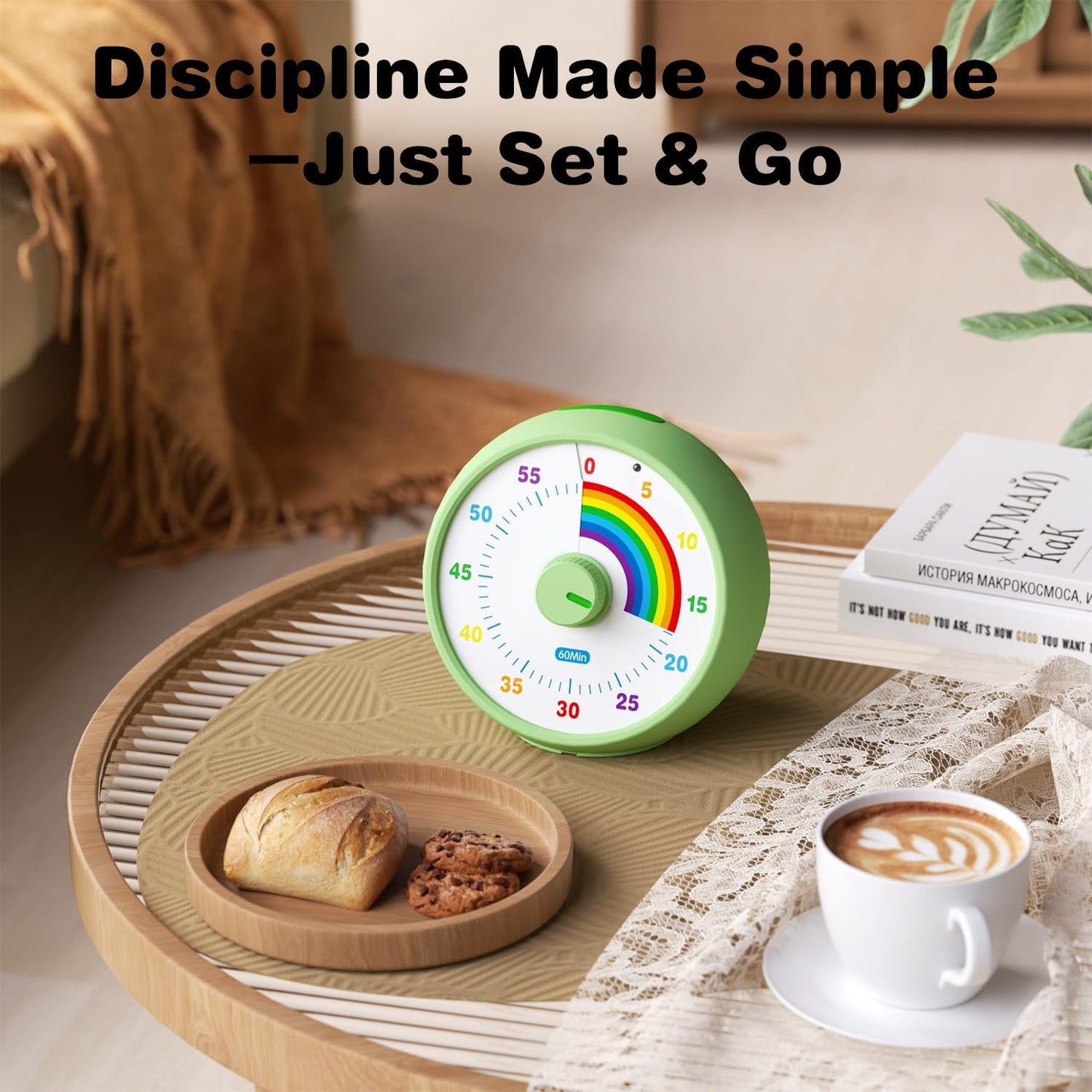 Visual Timer for Kids, 60-Minute Countdown for Classroom Office Kitchen, Desk Timer Kids Time Management Tools with Silent Operation, Pomodoro Timer Rainbow Pattern Purple