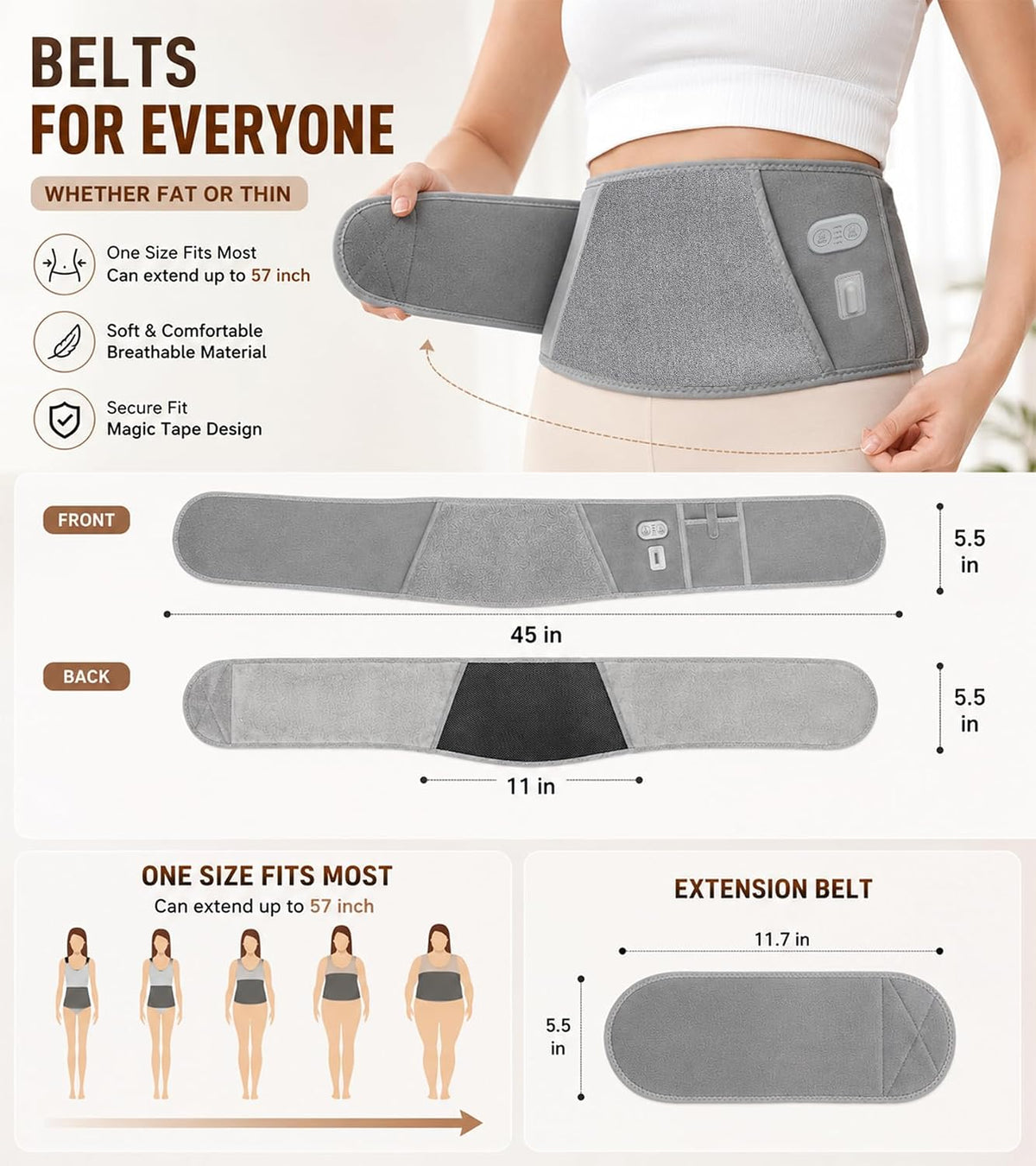 Heated Waist Belt, Cordless Lower Back Heating Pad, Black