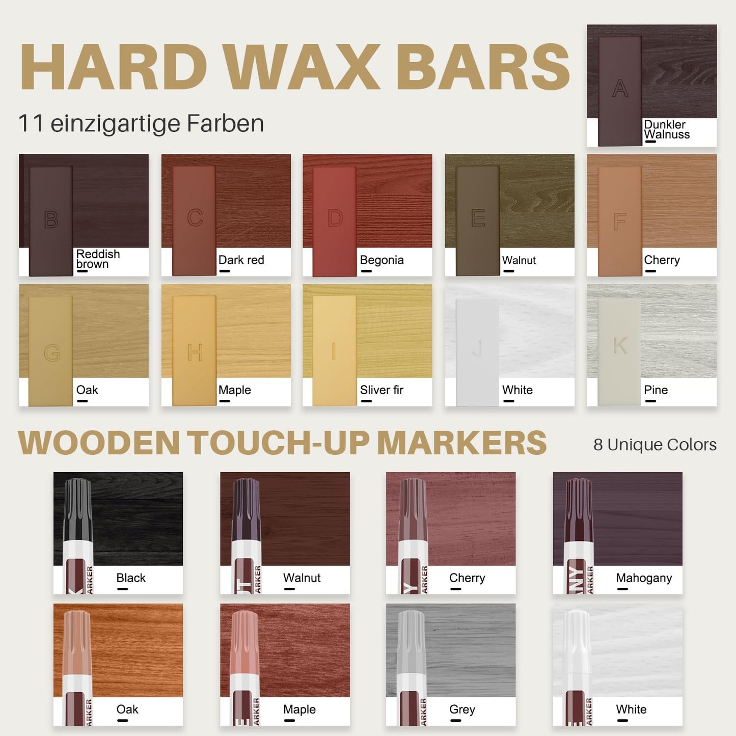 Laminate Vinyl Floor Repair Kit - Set of 22 Wood Floor Wax Furniture Touch Up Markers, Linoleum Repair Kit Cover Up Scratches, Cracks, Stains for Wooden Door, Floor, Table, Cabinet, Desks