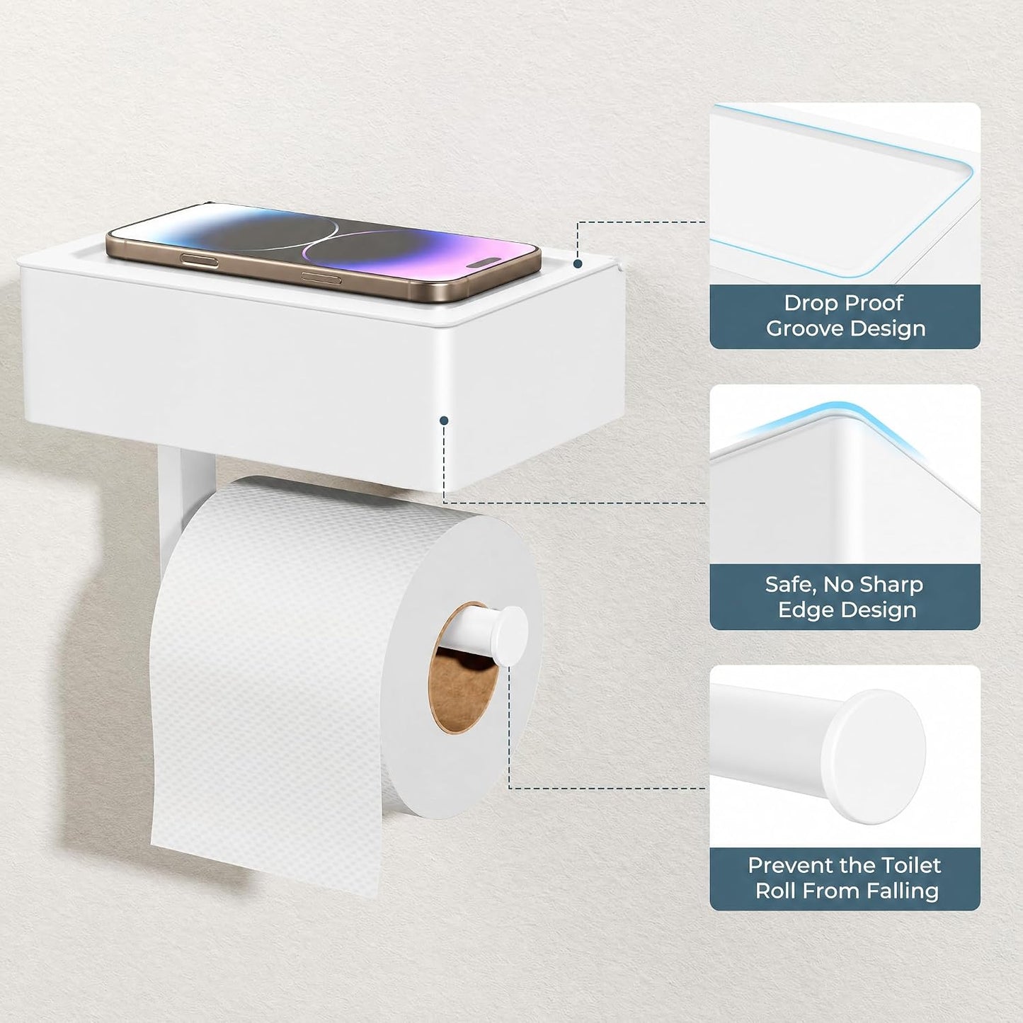 FORIOUS Toilet Paper Holder with Shelf, Wall-Mounted Modern Wipes Dispenser | Brushed Nickel | Toilet Paper Holder with Storage for Bathroom | Fits Wipes, Sanitary Napkin, Tampon | 8.0"x5.3" Large Shelf