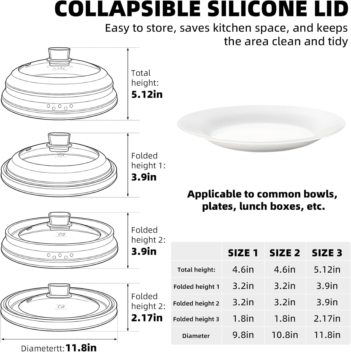 Microwave Splatter Cover Glass Guard Lid with Collapsible Silicone for Food Pot Plate Cover 9.8 inch Dark Blue