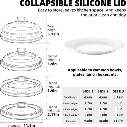 Microwave Splatter Cover Glass Guard Lid with Collapsible Silicone for Food Pot Plate Cover 9.8 inch Dark Blue