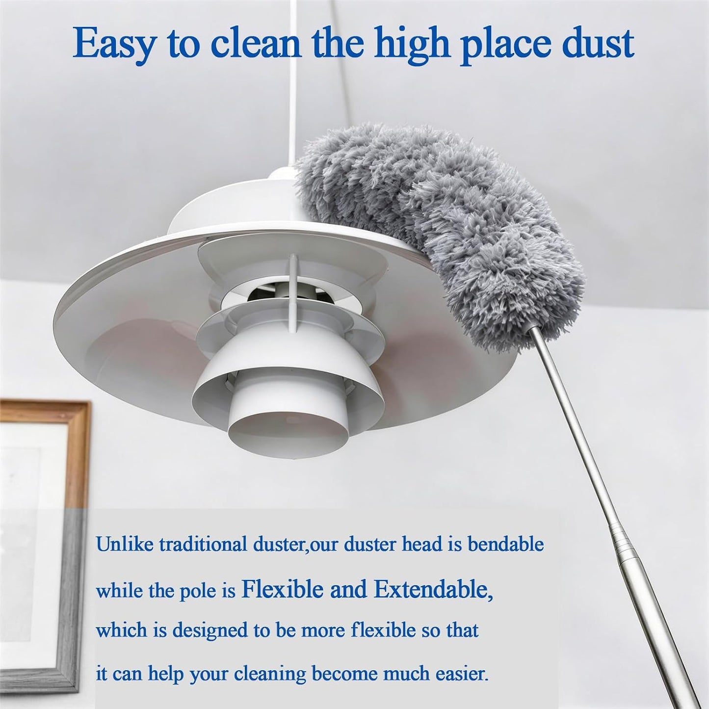 Cobweb Duster with Extension Pole 100 inches, Dusters for Cleaning with 2 Duster Heads, Washable Microfiber Feather Duster for Cleaning Ceiling Fan, High Ceiling, Blinds, Furniture & Cars