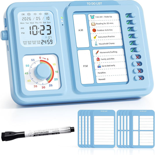 3-in-1 Visual Timer for Kids, Chore Chart for Kids, Visual Schedule（Blue）