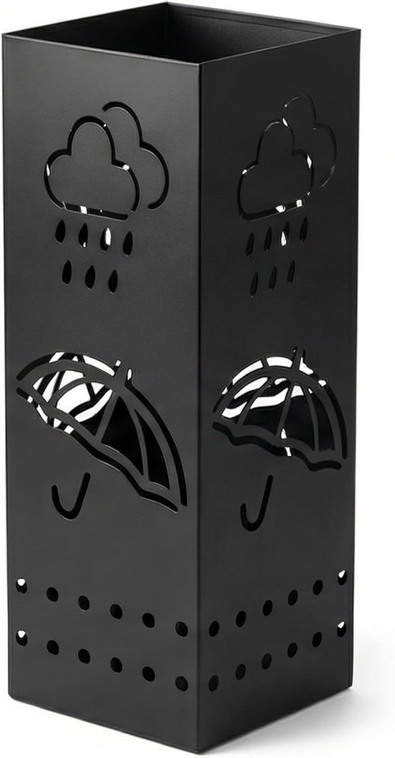 BEWBBAT Umbrella Stand Rack for Entryway, Black Square Metal Umbrella Holder, Free Standing Umbrella Storage Organizer Bin with for Home Office Hotel Decor, 6 x 6 x 17 Inch, Hold 6 Umbrellas
