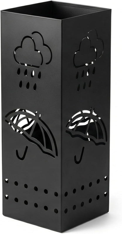 BEWBBAT Umbrella Stand Rack for Entryway, Black Square Metal Umbrella Holder, Free Standing Umbrella Storage Organizer Bin with for Home Office Hotel Decor, 6 x 6 x 17 Inch, Hold 6 Umbrellas